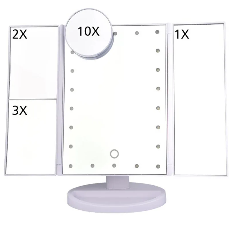 Сложенные втрое зеркало с подсветкой с светодиодный свет с 22 светодиодный свет, Сенсорный экран и 1x/2x/3x/10x увеличение светодиодный зеркало