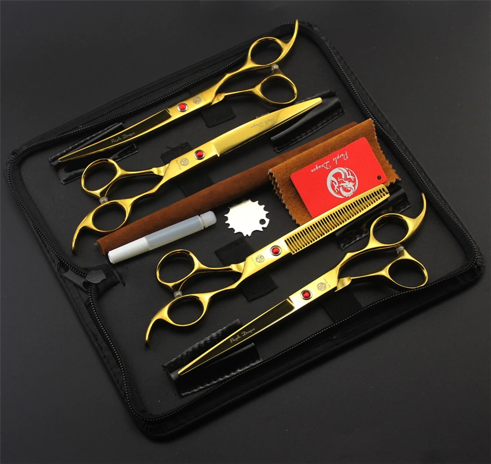 

Purple Dragon 7 inch Professional Pet Scissors for Dog Grooming Shears High Quality Straight &Thinning& Curved Scissors 4pcs/set