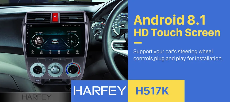 Harfey стерео для 2006 2007 2008-2013 Honda CITY Android 8,1 радио с gps Bluetooth USB wifi OBD2 рулевое колесо управление