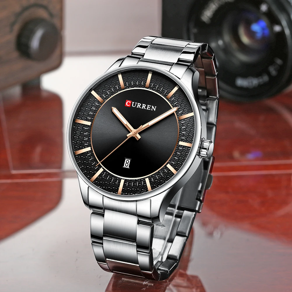 

Relogio Masculino Men Watch Quartz Casual Black Slim Dial Waterproof Date Clock Sports Watches Stainless Steel Wristwatch CURREN