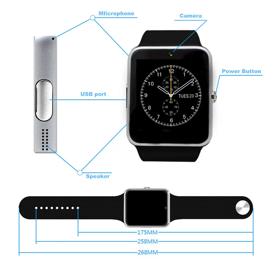 Bluetooth умные часы для мужчин GT08 с сенсорным экраном большая батарея поддержка TF sim-карта камера для IOS iPhone Android телефон amazfit для мужчин