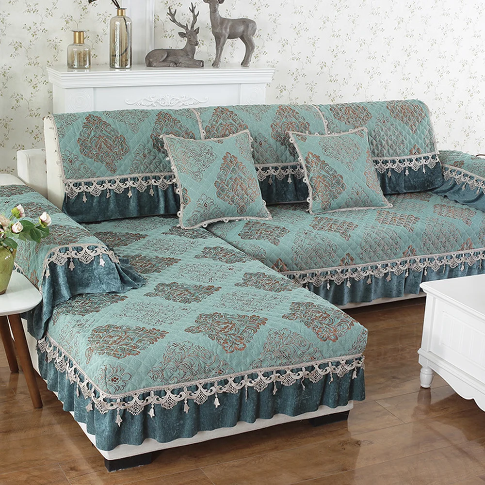 

High-end Luxury Chenille Combination Sofa Cover European style Comfortable Non-slip Couch Slipcover Cushion Back Pillow Case