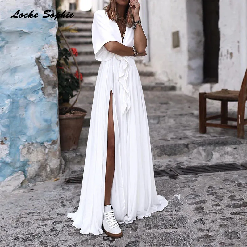 High waist Ladies Plus size Sexy party dresses 2019 Summer cotton blend Splicing Bandage Fork opening Dress women's Skinny Dress