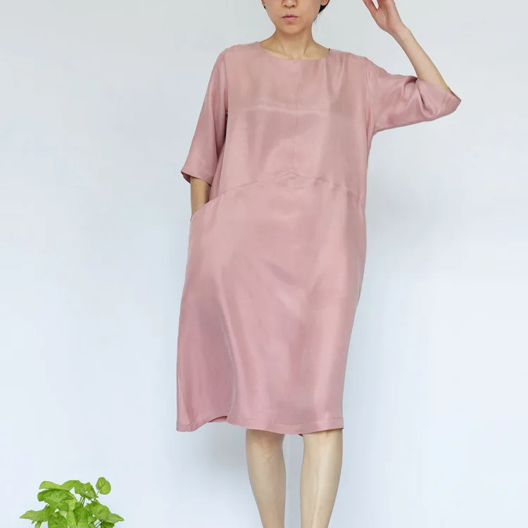 

2018 Women's Cupro and silk Dress Female gown Lady's Dresses loose Robe 17390-35