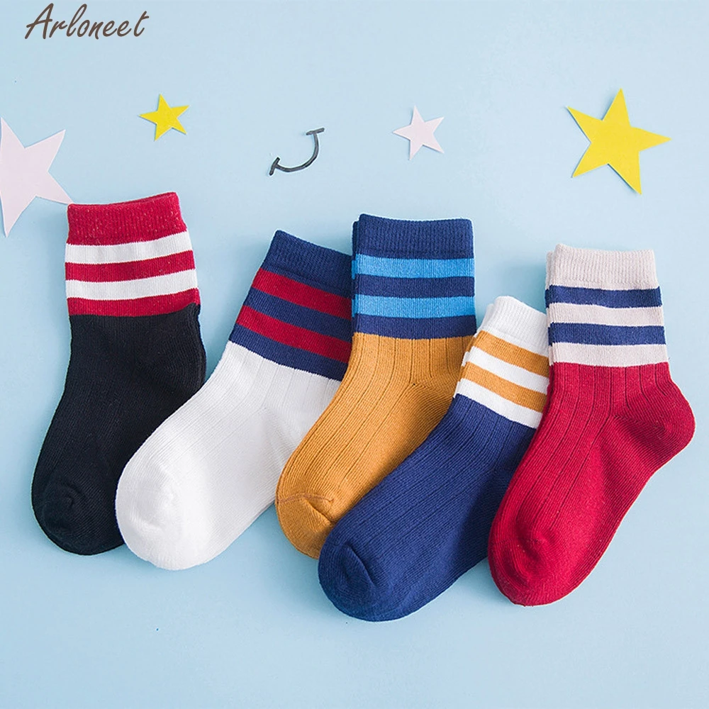ARLONEET Baby Socks 5 Pairs Baby Boys Girls Striped Knitting Cotton Infant Children Kids Socks
