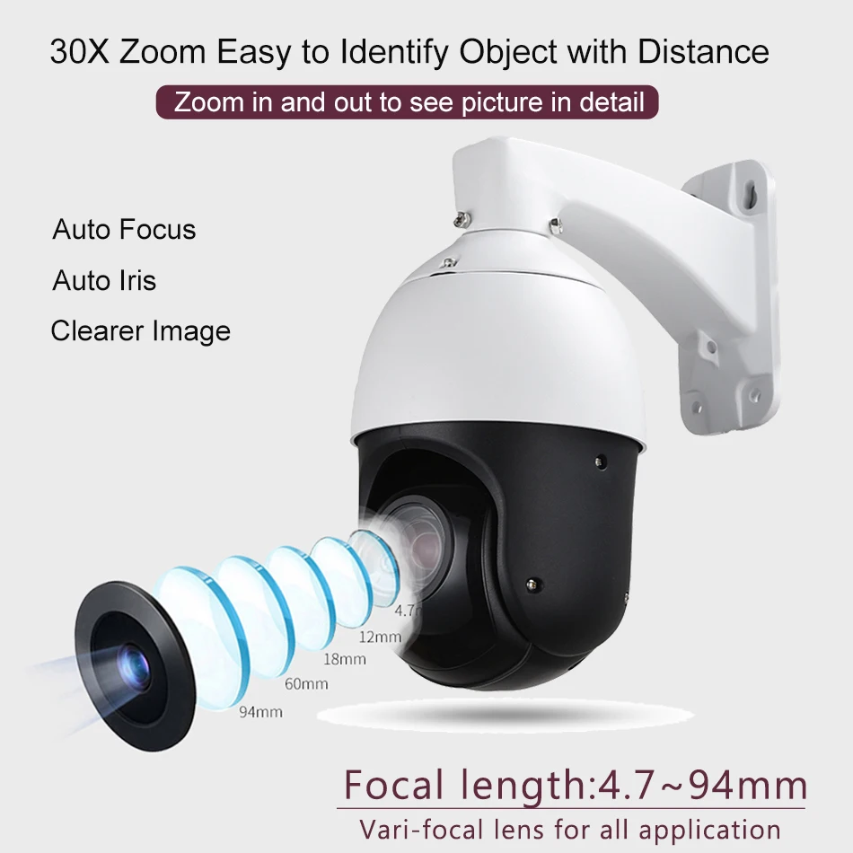 Mini Speed Dome 5MP PTZ Camera 30X Zoom POE 2MP 1080P IP Camera 5 Megapixels P2P View IR100M H.265