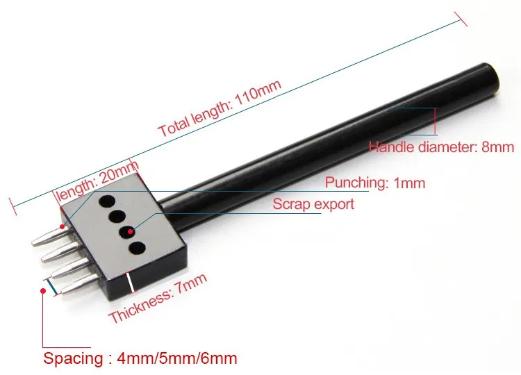 2/4/6 Круглый ряд зубец перфоратор резак расстояние между экранами 4/5/6 мм расстояние кожи Работа вручную пуансон инструмент дыроколы линии ушко чайник