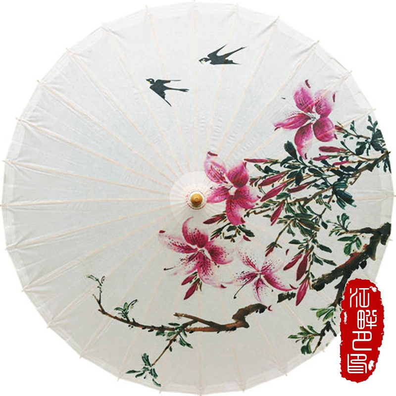 

Spring Birds Bamboo Paper Umbrella Craft China Traditional Dance Parasol Japanese Wedding Props Two Birds Scenery Umbrella