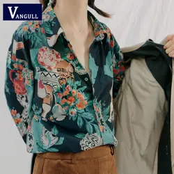 Модная новая стильная Весенняя женская одежда повседневные женские рубашки с длинным рукавом Женский, с цветочным принтом Блузки Turn-Down