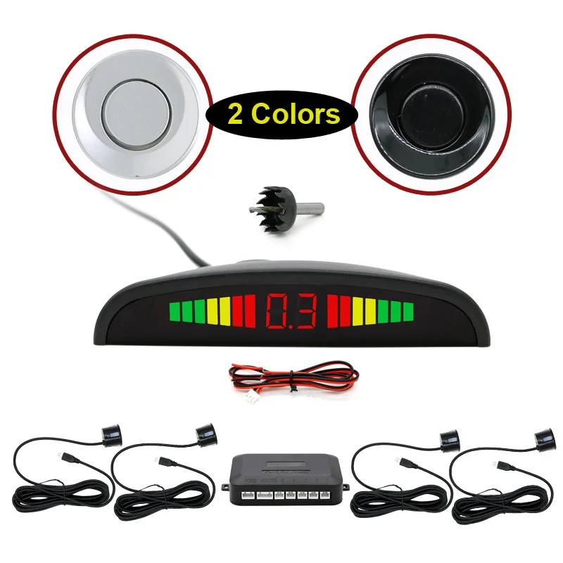 Car Parking Sensors Parktronics 4 Black/silver/white 13mm Adjustable Flat Sensors Reverse Backup Radar Sound Buzzer Car Parking Sensors Parktronics 4 Black/silver/white 13mm Adjustable Flat Sensors Reverse Backup Radar Sound Buzzer