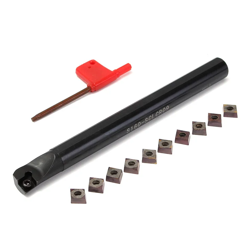 

1PCS S16Q-SCLCR09 Boring Bar Turning Tool Holder 16x180mm Shank + 10PCS CCMT09T3 Inserts + T15 Wrench Machine Tool Kit