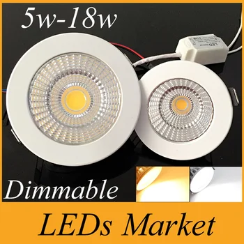 

White shell Cob led downlight Dimmable 5W 7W 9W dimming LED recessed Spot light led ceiling lamp AC 110V 220V CRI85 FREE DHL