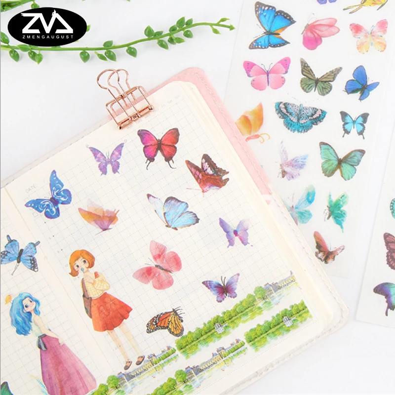 

6 pcs/set Creative Color butterfly Stickers Diary Sticker Scrapbook Decoration Paper Stationery Stickers School Supplies