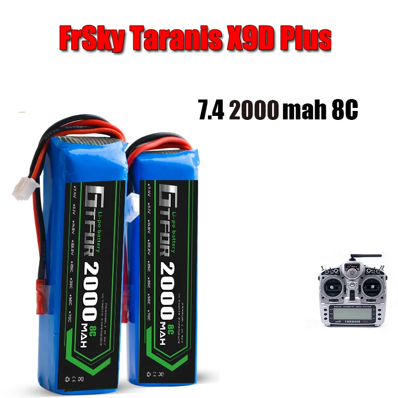 

GTFDR POWER RC Lipo Battery 7.4V 2000MAH 8C Battery for FRSKY X9D PLUS RC Transmitter Remote Control Battery
