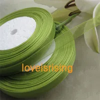 Бесплатная доставка-50 ярдов (150 футов) 3/8 ''(10 мм) с двойным лицом оливково-зеленая органза лента свадебный подарок декор - изображение