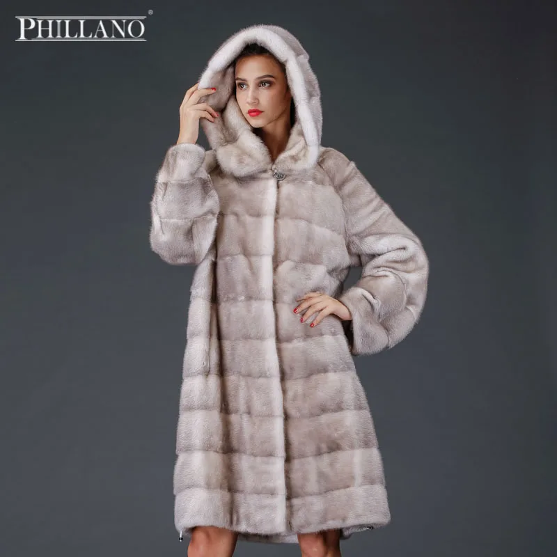 

SALE Phillano Winter Russian Women's Real natural hooded mink fur coat with Big Hood Mink Fur Coat YG12263-100