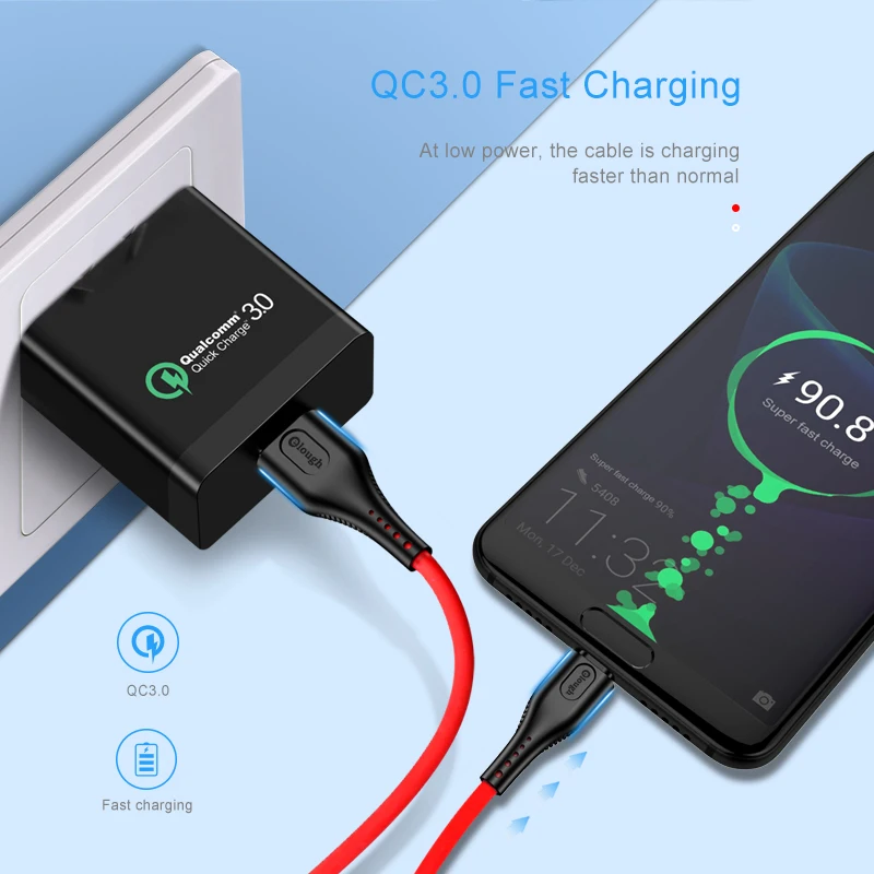 Elough usb نوع c كابل ل samsung xiaomi usb نوع-c كابل الهاتف المحمول كابل سريعة تهمة 3.0 مزامنة بيانات سريع شاحن سلك الحبل