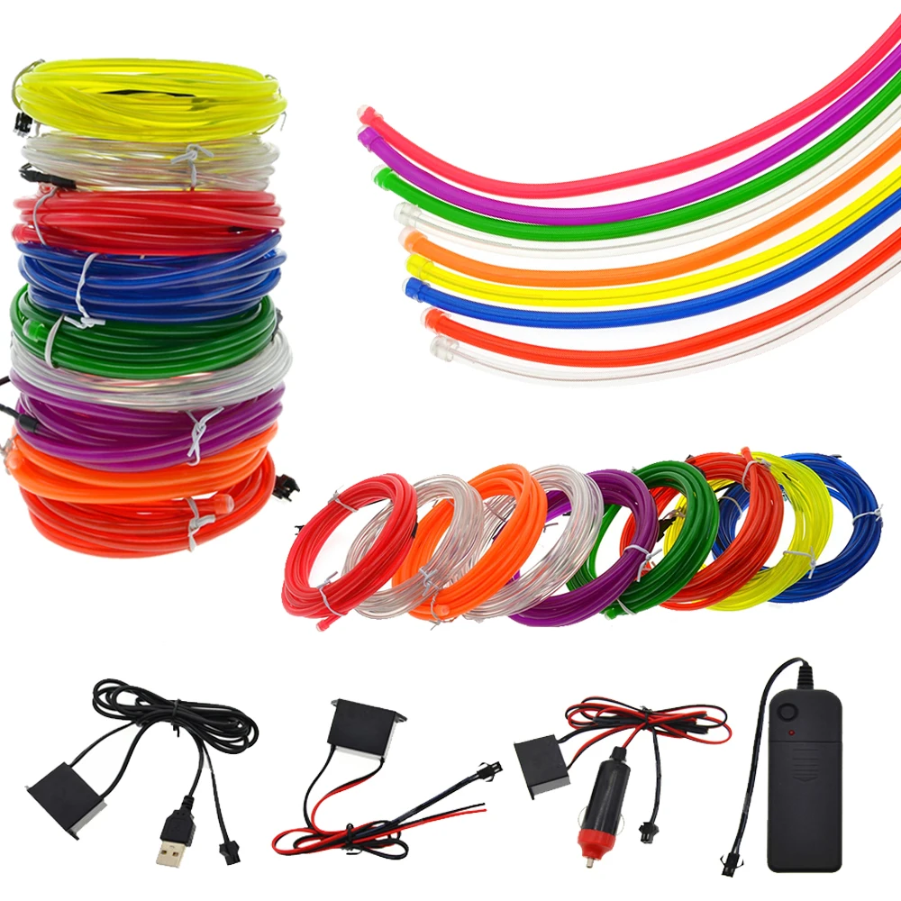 

5MM Neon Light Dance Party Decor car Lights Neon LED lamp Flexible EL Wire Rope Tube Waterproof LED Strip With Controller