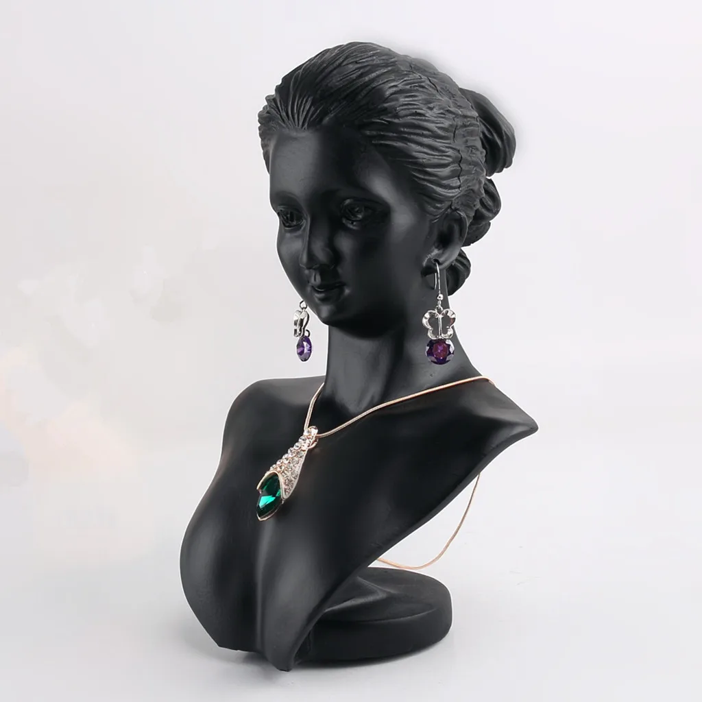 Black Resin Figurine Bust Mannequin Model Jewelry Display Rack Counter Display for Necklace Pendant Earring Chain Showcase