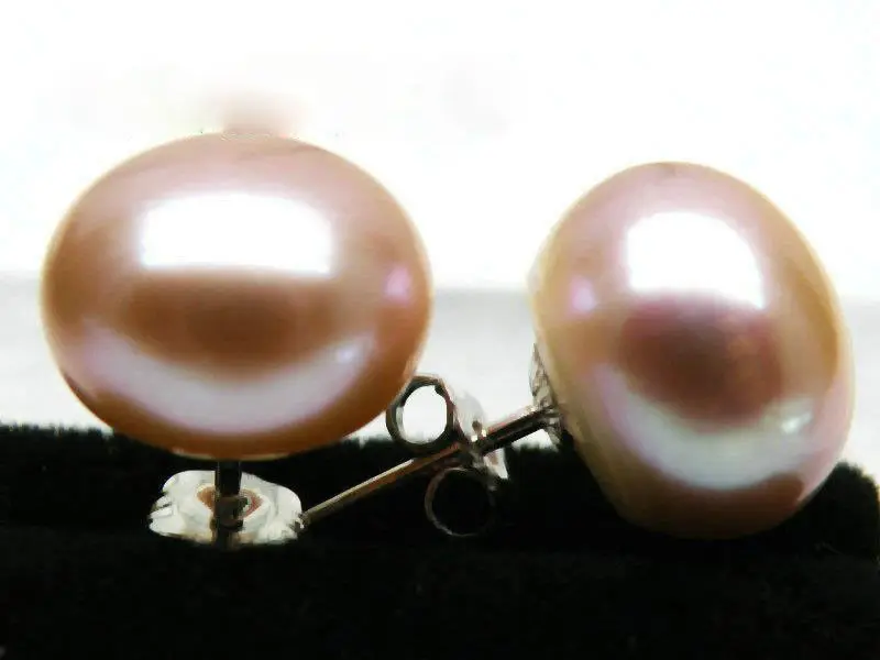 

BEAUTIFUL 10mm AAA+++ GRADE PURPLE PINK AKOYA FINE BREAD PEARL STUD EARRING 14K