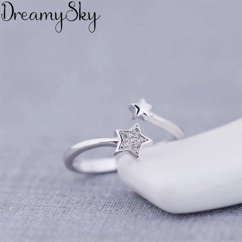 

Fashion 925 Sterling Silver Star Rings For Women Ladies Luxury Statement Jewelry Adjustable Crystal Ring Anillos
