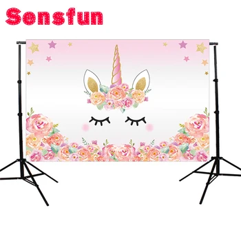 

Vinyl Pink Unicorn Flowers Baby Shower Party Custom Photo Backgrounds Backdrops camera fotografica 5x3ft