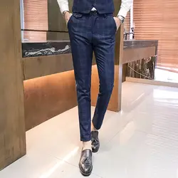 Новые осенние клетчатые костюмы брюки мужские деловые повседневные мужские Штаны тонкий элегантный Штаны мужчин S-5XL
