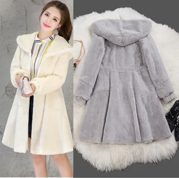 

TA001 autumn& winter women Faux fur coat long-sleeved Faux Rex rabbit fur coats Women imitation fox fur hooded coat