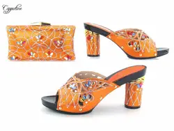 Великолепная Orange с камнями итальянский дизайн высокий каблук туфли-лодочки соответствие с вечерние комплект с сумкой tys17-93