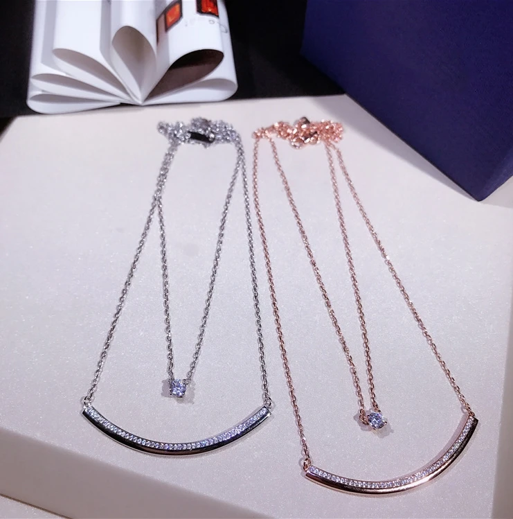 

Wholesale Hot New 925 Sterling Silver Double Raw Cubic Zirconia Paved Bar Pendant Link Chain Italy Skinny Chain Cute Girl Neckla