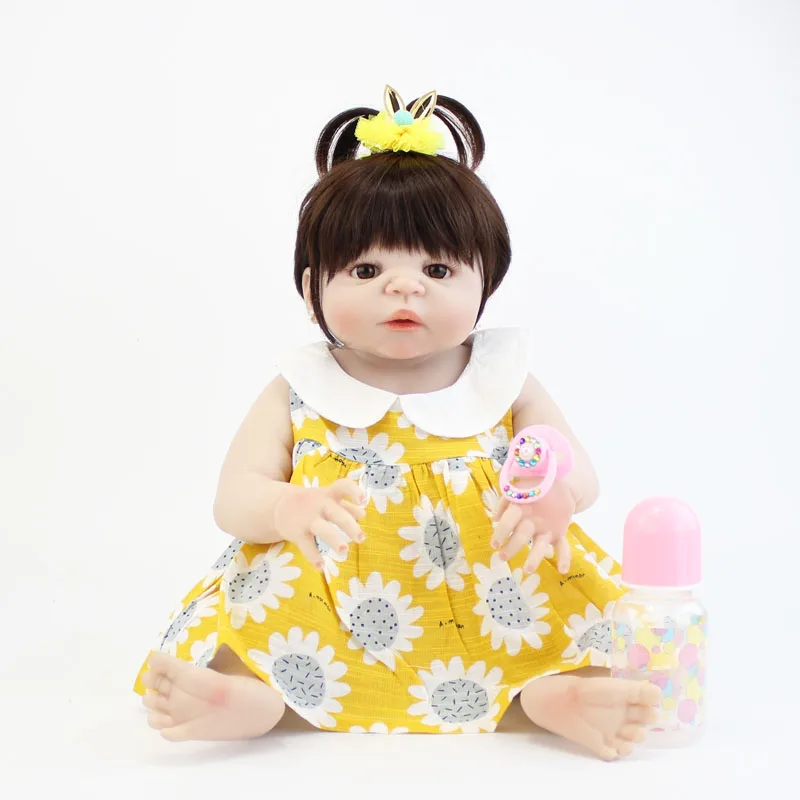 Günstige 55 cm Volle Silikon Körper Reborn Baby Puppe Spielzeug Vinyl Neugeborenen Prinzessin Kleinkind Babys Geburtstag Geschenk Mädchen Bonecas Bebe Baden spielzeug