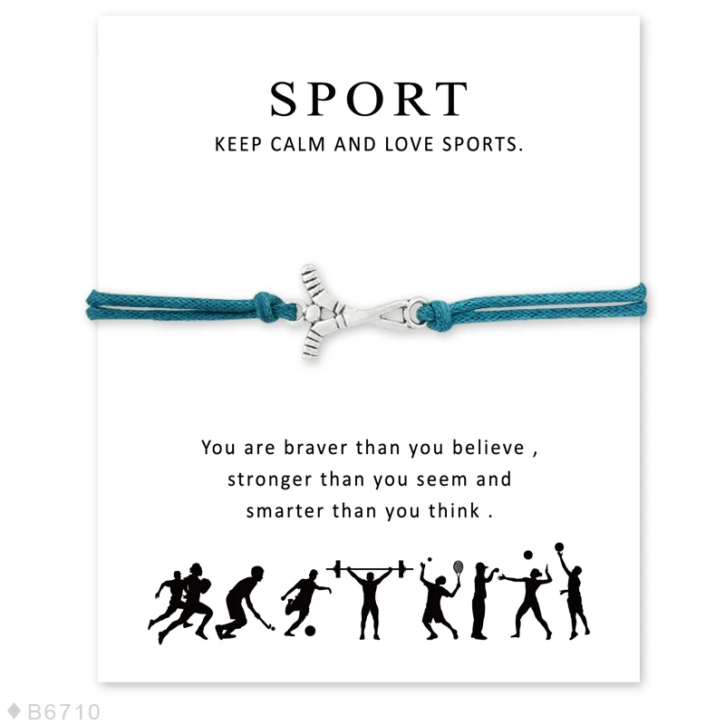 Custom- Silver Hockey Wish Card Bracelet for Women Fans Gifts Adjustable Friendship Bracelets Statement Jewelry Teal With Card