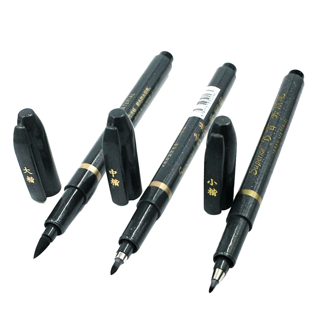 3 шт Портативные ручки 3 разных пера, фломастер, кисть многоразового использования, чернильная ручка для письма, каллиграфии, упражнений, подписи, черный