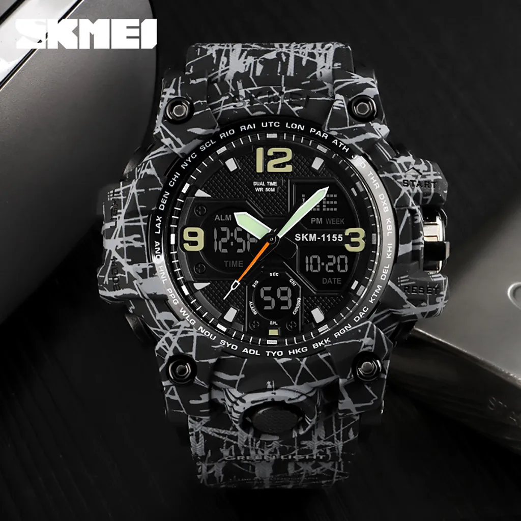 

ISHOWTIENDA SKMEI Men Sport Watch Dual Display Analog Digital LED Electronic Wrist Movement Watches High Quality Outdoor Fashion