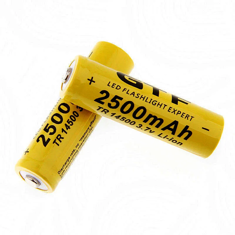 2 Pieces Lot New 14500 battery 3 7V 2500mAh rechargeable liion battery for font b Led