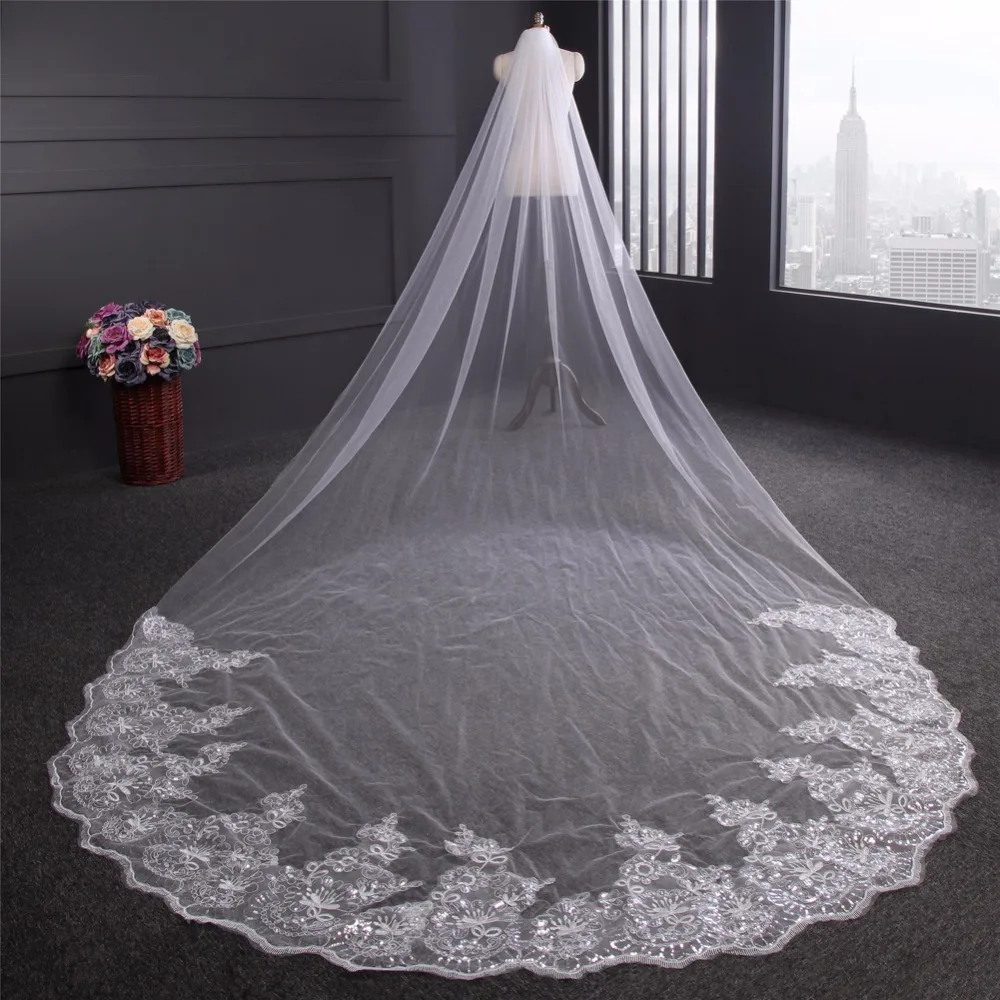ZYLLGF 4M Bridal Veil Wedding Long Cathedral Lace Veil Lace Edge