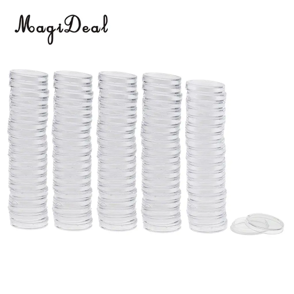 MagiDeal 200pcs Clear Round Plastic Coin Capsules Container Storage Holder Case 22mm