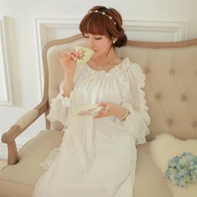 New Arrival Women Sleepwear Chiffon Nightgowns White Long Princess Nightdress Lady Royal Retro Vestidos H1828