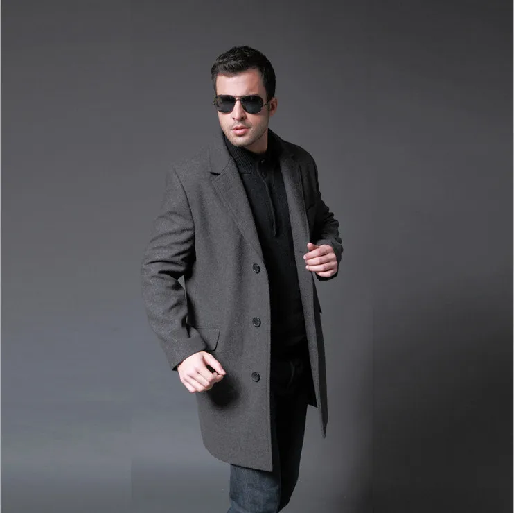 EMS Freeship Fashion 2015 Jacket for Men Business Wool Clothing Casual Grey Men\u0027s Trench Coat Peacoats Outdoors Winter Overcoat,in Wool \u0026 Blends from Men\u0027s
