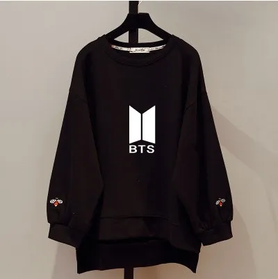 

kpop BTS Spring new 2019 Korea round neck loose long section hoodies women small bee embroidery loose sweatshirts kawaii clothes