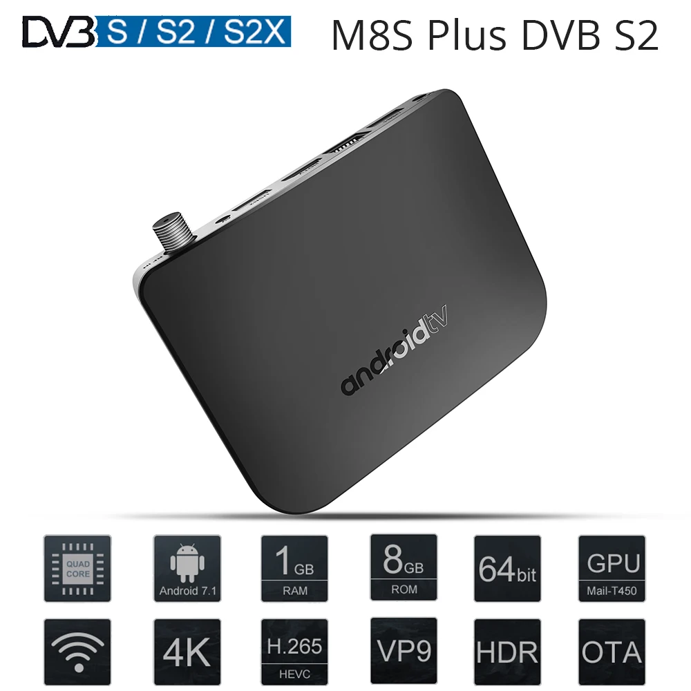 MECOOL M8S Plus DVB-S-S2 Android 7,1 ТВ приставка 1 ГБ ОЗУ 8 ПЗУ Amlogic S905D Восьмиядерный 100 м 4 к H.265 2,4G WiFi телеприставка IP