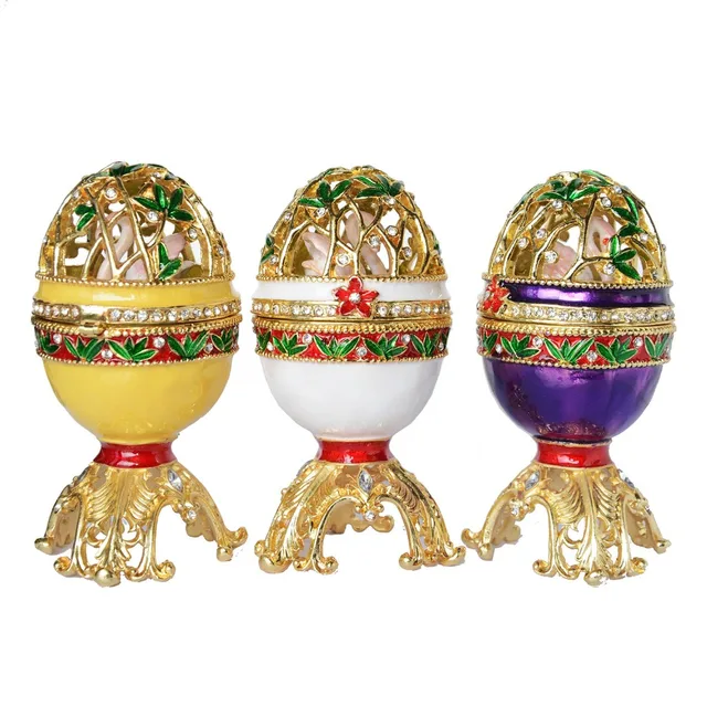 Russe artisanat style fabergé oeuf De Pâques w cygne bejeweled bijou boîte boîte à bijoux en