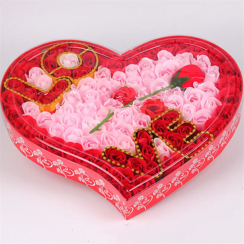 100PcsLot Rose Soap Flower Gift Box Artificial Flowers For Wedding Valentine'S Day Gift Scented Bath Soap Rose Flower Petals MW007 (7)