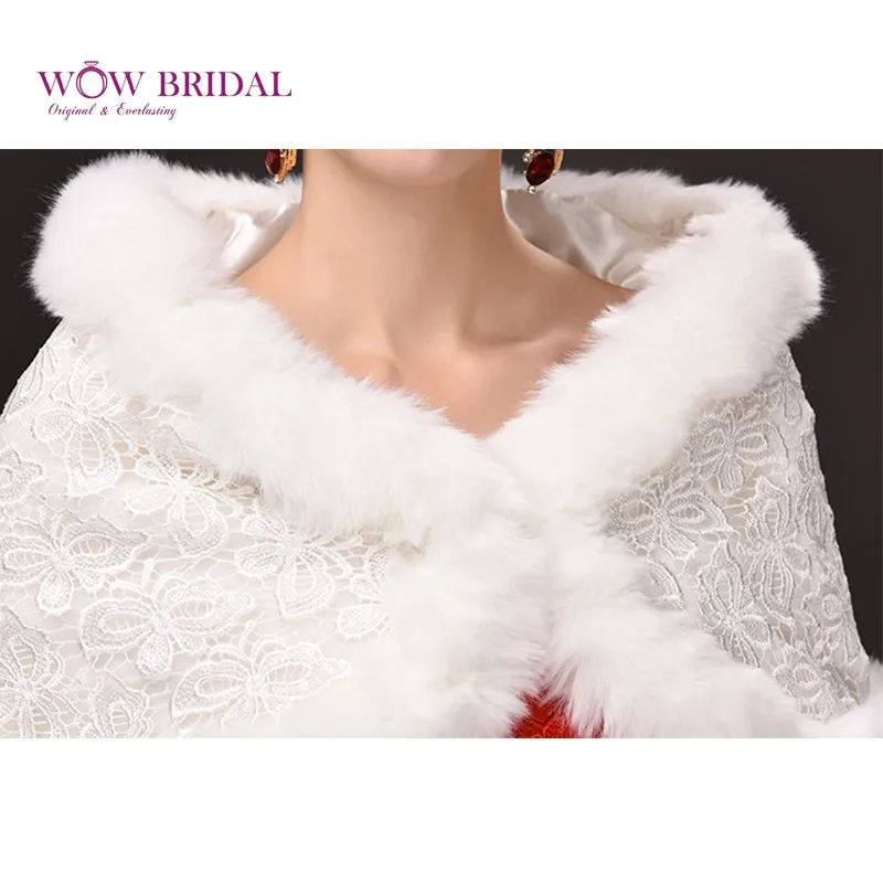 Wowbridal великолепный белый свадьбы обертывание подчинение искусственного меха кружева вышивка печатных платок свадебные аксессуары пальто