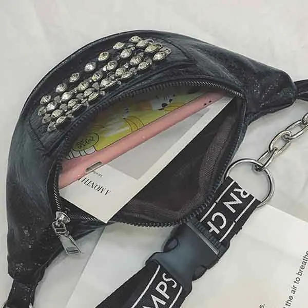 Женская забавная сумка из искусственной кожи, женская дизайнерская сумка на пояс, женская сумка на пояс с заклепками, сумка на цепочке