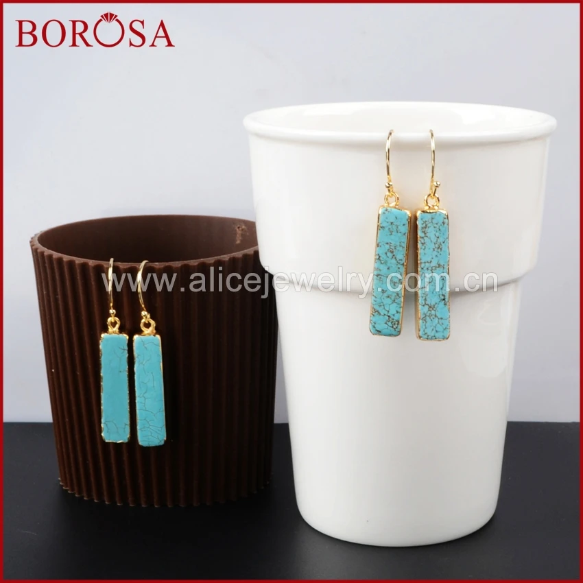 

Женские серьги-подвески, 5 пар, золотистого цвета, с синим камнем Howlite, G1020