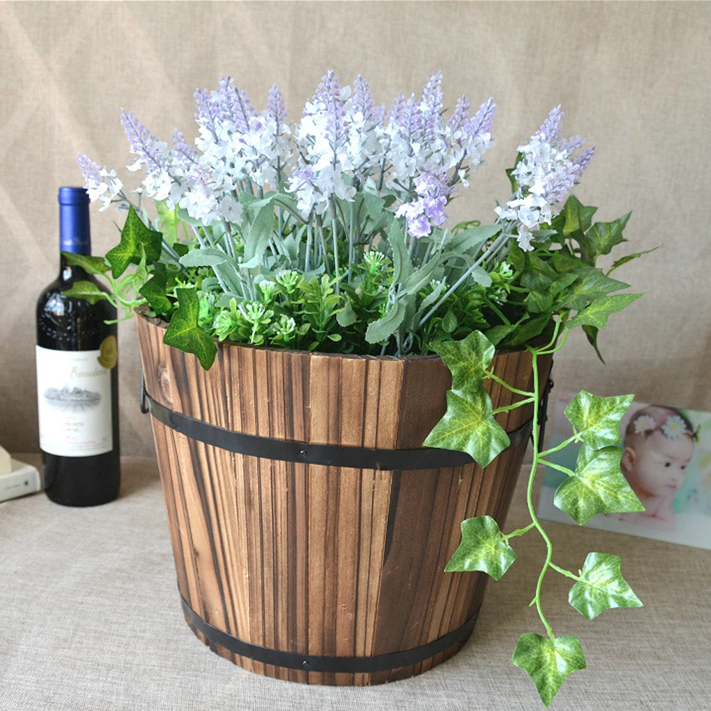 High quality Wooden Bucket Pot Flower Planter Barrel Patio Garden Outdoor Home Decor #1 S