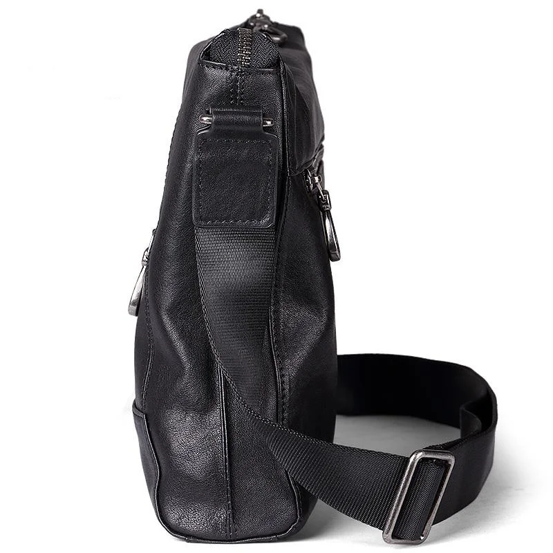 AETOO Men's cowhide shoulder bag, men's casual business leather crossbody bag, trendy horizontal portable leather bag