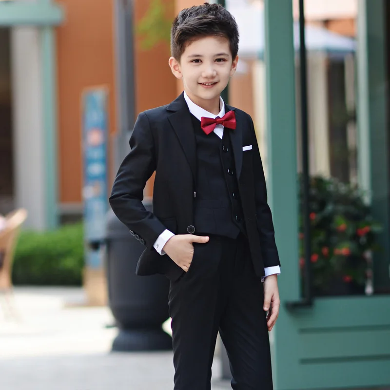 Блейзеры для мальчиков костюм для мальчиков костюмы для свадеб куртка+ блузка+ галстук+ брюки 4 шт./компл. Детский костюм Гарсон свадебная одежда B081