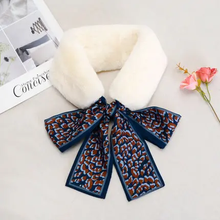 

New wool scarf female spring and autumn net red ribbon leopard pattern bow collar neck